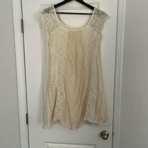 Altar'd State Pale Beige Crochet Knee-Length Sundress